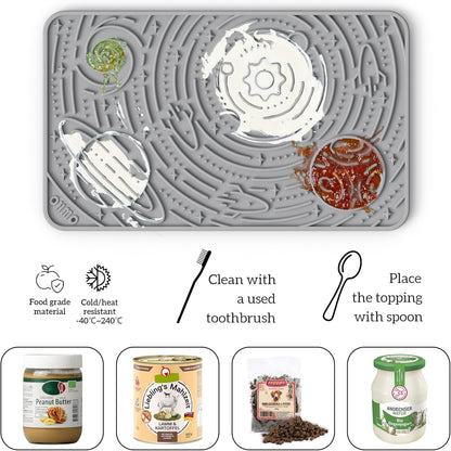 OHMO Lick Mat for Dogs & Cats - Large Size 9.8"×5.9" (2pcs,Ash+Beige) - Space Star Design Slow Feeder with Suction Cups, Keep Them Busy & Anxiety Relief, Easy Clean Enrichment Accessories