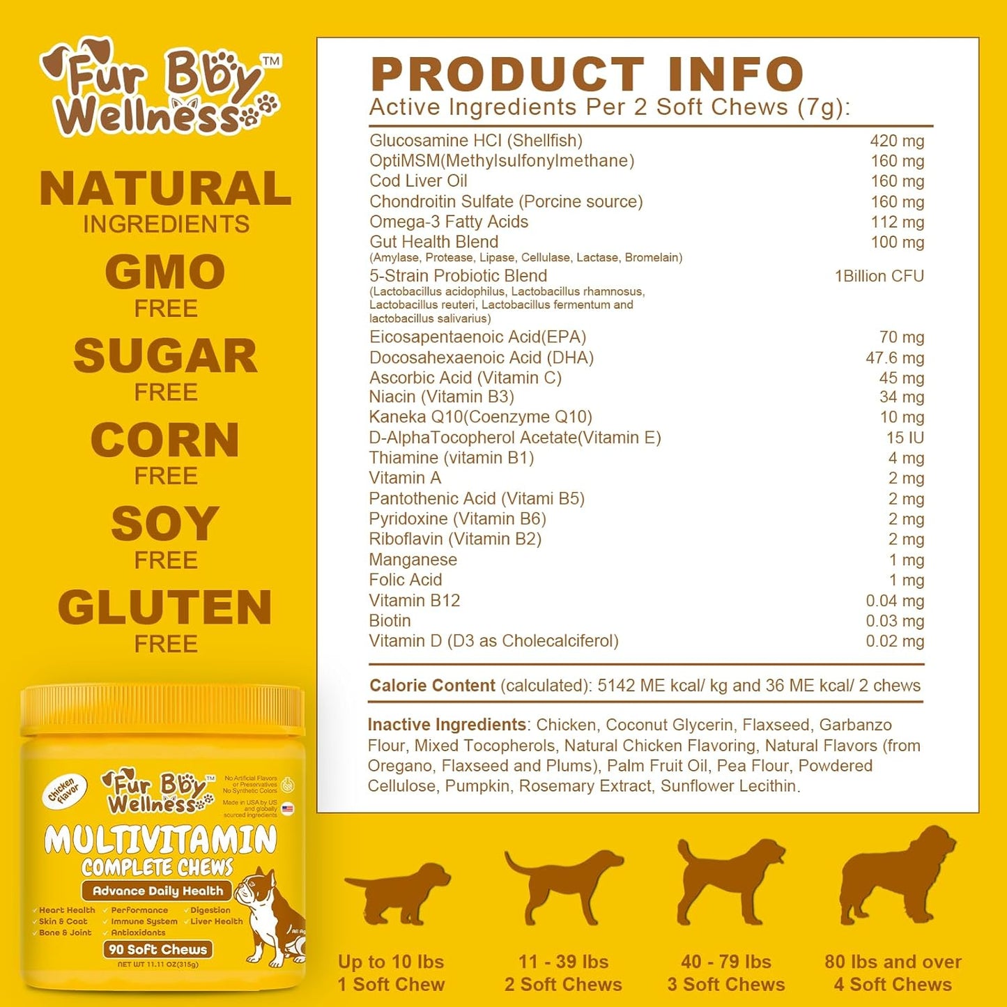 Daily Multivitamin for Dogs – Glucosamine Chondroitin, Probiotics & Omega Fish Oil – Supports Hip & Joint, Skin, Coat, Allergy & Immune Health – Vet Approved Chicken Chews, 90 Count