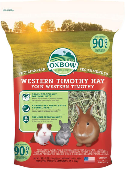 Oxbow Western Timothy Hay, Guinea Pig Hay, Small Pet Bunny Supplies, All Natural Grass for Guinea Pig, Bunny, Chinchilla & Hamster, Oxbow Rabbit Supplies for Bunnies, 90 oz. bag