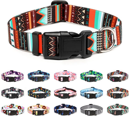 Mercano Adjustable Dog Collar - Special Design Patterns, Soft Nylon Comfortable Durable Pet Collar for Small Medium Large Dogs (M, Tribal Green)