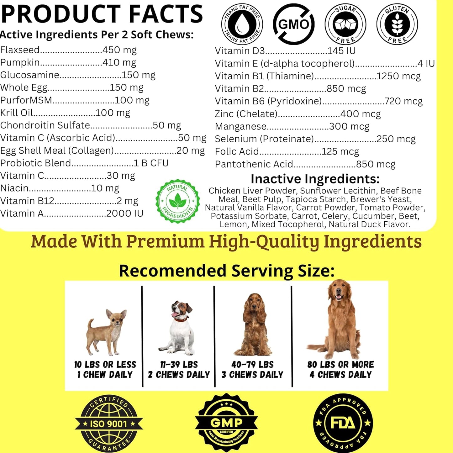 Dog Vitamins Chews- Treats – Glucosamine Chondroitin for Joint Support + Digestive Enzymes & Probiotics – for Small Large Breeds-Vitamins Multivitamin for Skin, Coat & Immune Health