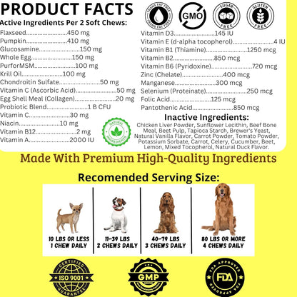 Dog Vitamins Chews- Treats – Glucosamine Chondroitin for Joint Support + Digestive Enzymes & Probiotics – for Small Large Breeds-Vitamins Multivitamin for Skin, Coat & Immune Health