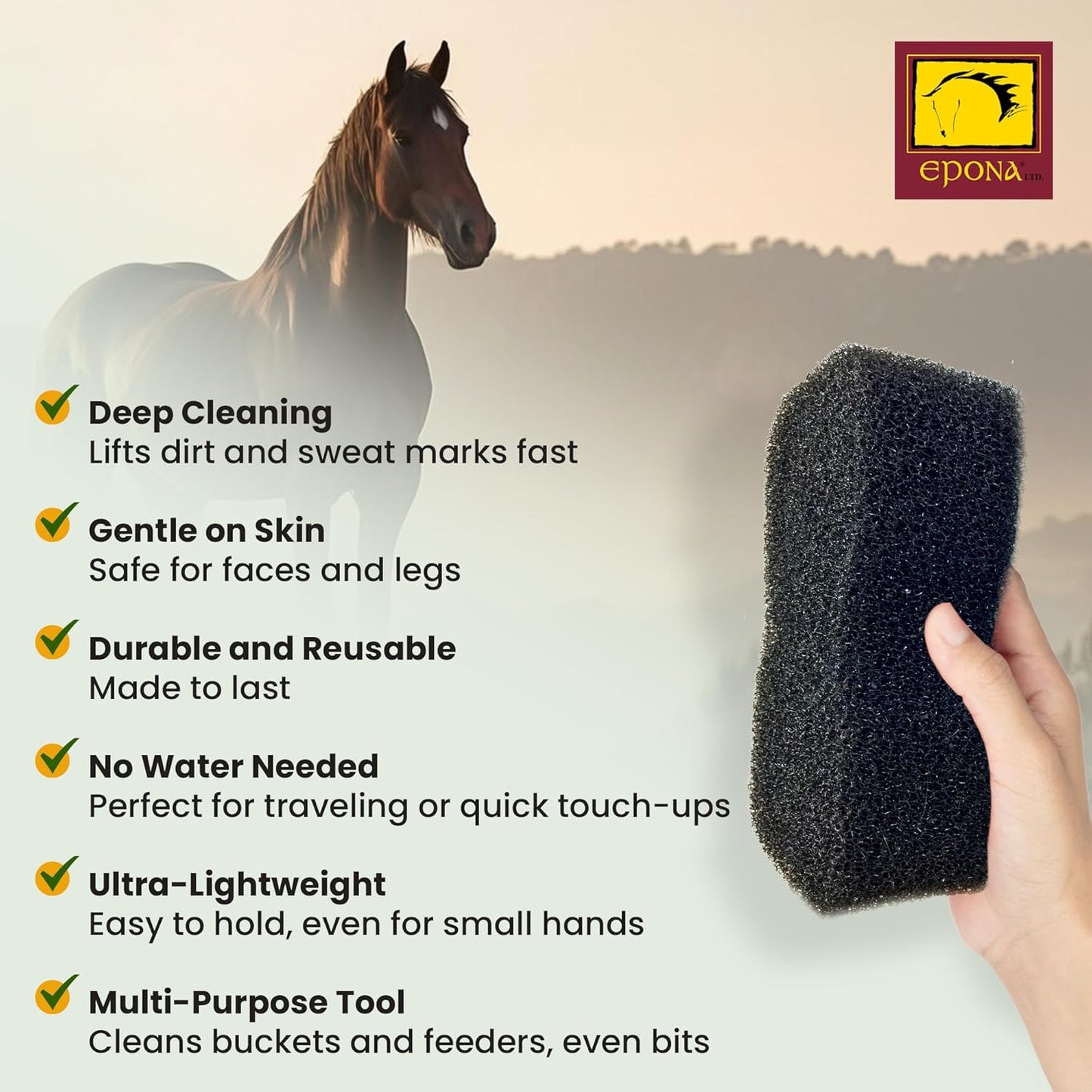 Epona Tiger’s Tongue Horse Groomer – Deep Cleaning Scrubber & Massager for Horses – Removes Dirt, Dried Sweat Marks & Dander – Gentle Grooming Tool for Body, Legs & White Markings
