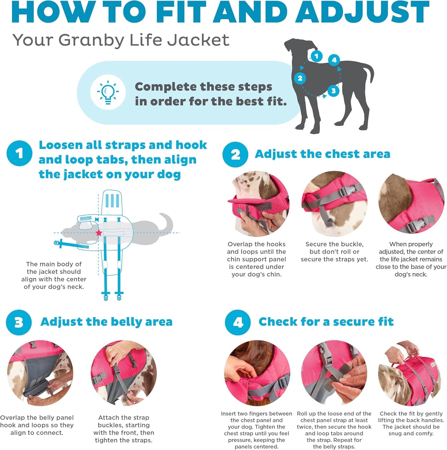 Outward Hound Granby Splash Dog Life Jacket, High-Buoyancy Dog Life Vest for Swimming, Boating, and Water Safety, Large, Pink