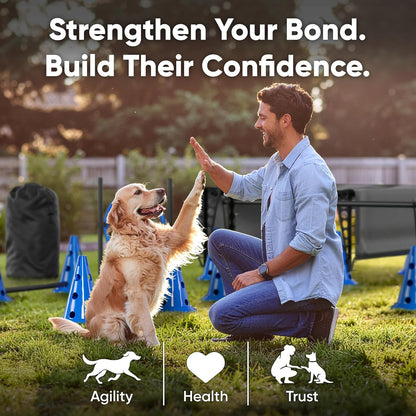 Dog Agility Course Backyard Set Complete Dog Agility Equipment with Cones, Carry Bag, Tunnels for Dogs, Jump Ring - Pet Training Playground, Dogs Obstacle Course Backyard for Indoor Outdoor