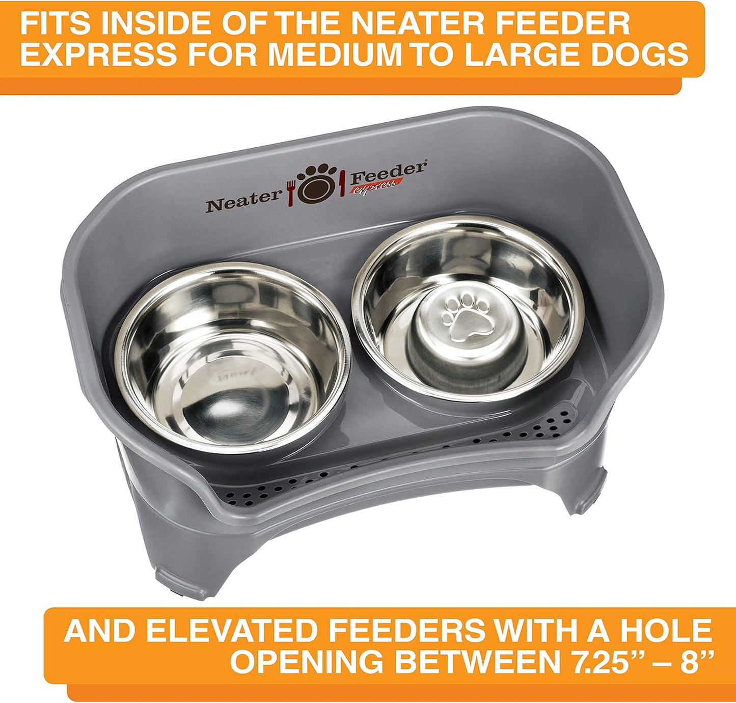 Neater Pet Brands Stainless Steel Slow Feed Dog Bowl for Fast Eating Large Breed, Metal Slow Feeder Dog Bowl Fits in Large Neater Feeders, for Puppy or Dogs (>40 lbs), 3 Cup Food Capacity