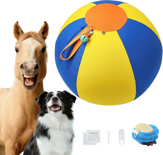 22" Herding Ball for Dogs with Bell – Yellow & Blue Dog Ball for Large Dogs, Dog-Visible Colors, 900D Oxford Fabric, Non-Chew Interactive Dog Toy for Outdoor Training & Exercise