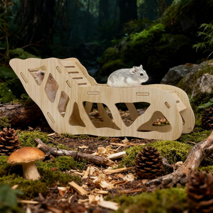 2Pcs Hamster House and Tunnel, Wooden Exploring Tunnel with Ladder, Small Animal Playground Exploring Toys for Syrian Dwarf Hamsters Gerbils Guinea Pig