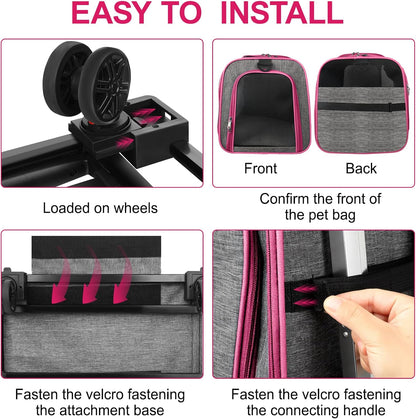Pet Carrier with Wheels Up to 33 lbs Airline Approved Cat Carrier Rolling Pet Carrier w/Removable Wheels & Expandable Side Washable Plush Mat Pet Travel Carrier with Telescopic Handle & Shoulder Strap