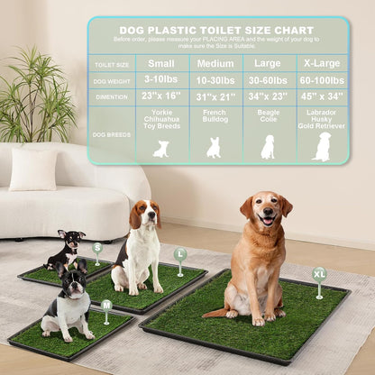 HQ4us Dog Grass Pad with Tray Large 34”×23” Dog Litter Box Toilet with 2×Artificial Grass for Dogs with Hemmed Edge, Pee Pads for Dogs, Realistic, Less Stink, Potty for Balcony