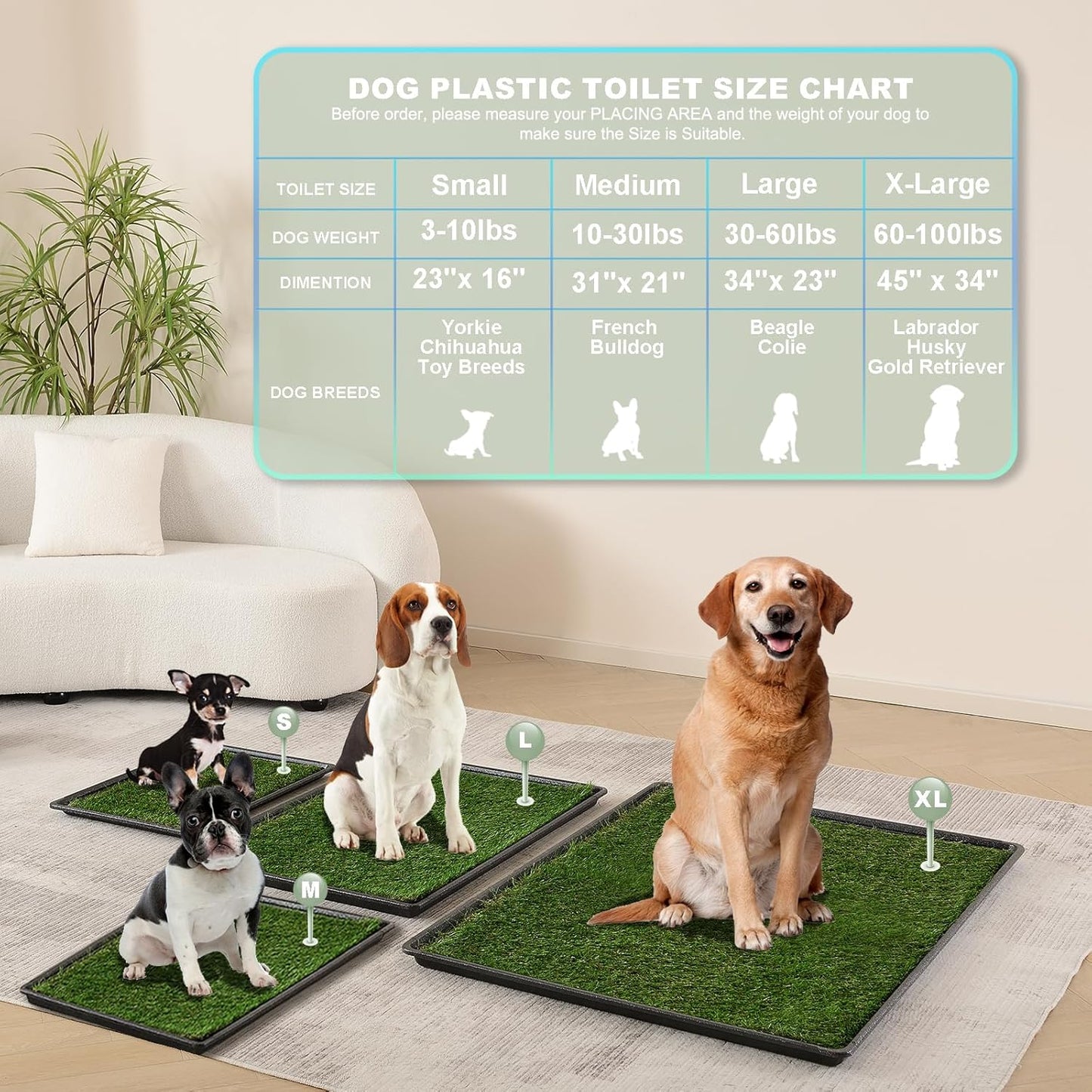 HQ4us Dog Grass Pad with Tray Large 34”×23” Dog Litter Box Toilet with 2×Artificial Grass for Dogs with Hemmed Edge, Pee Pads for Dogs, Realistic, Less Stink, Potty for Balcony