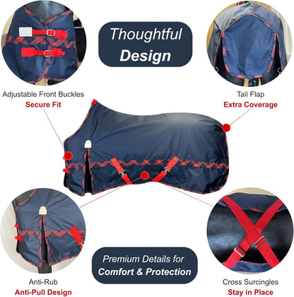 BARN & STABLE 600Denier 3000mm/3000mvp Super Waterproof & Breathable Horse Blankets for Winter with 200g Fill