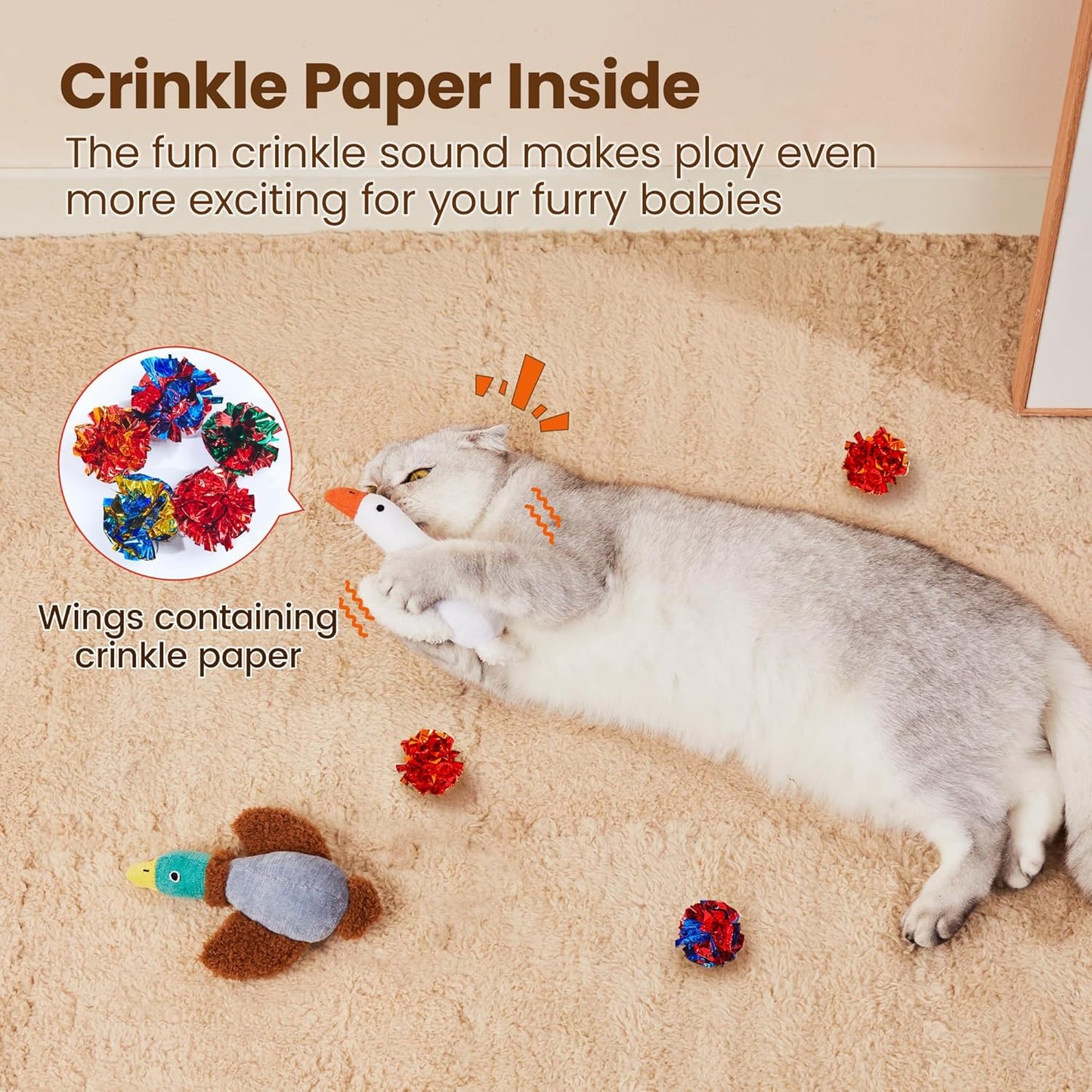 Potaroma Birds Cat Toys, 2 Pack Catnip Toys Soft Durable, Crinkle Sound Kicker Toys for Interactive Indoor Kitten Exercise 6.5 Inches for All Breeds