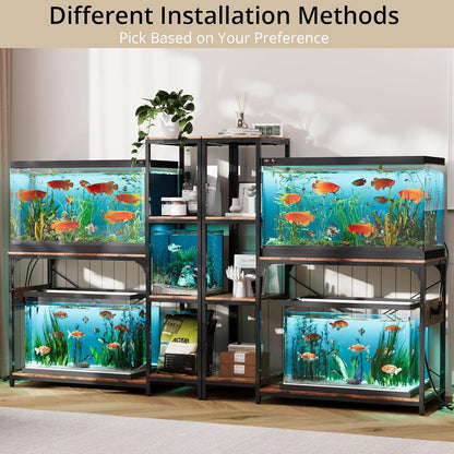 VOWNER 20-29 Gallon Fish Tank Stand with Power Outlet, Wood Aquarium Stand with Shelves for Fish Tank Accessories Storage, Heavy Duty Metal Frame, Turtle Reptile Terrarium Stand, Load 500lb, Brown