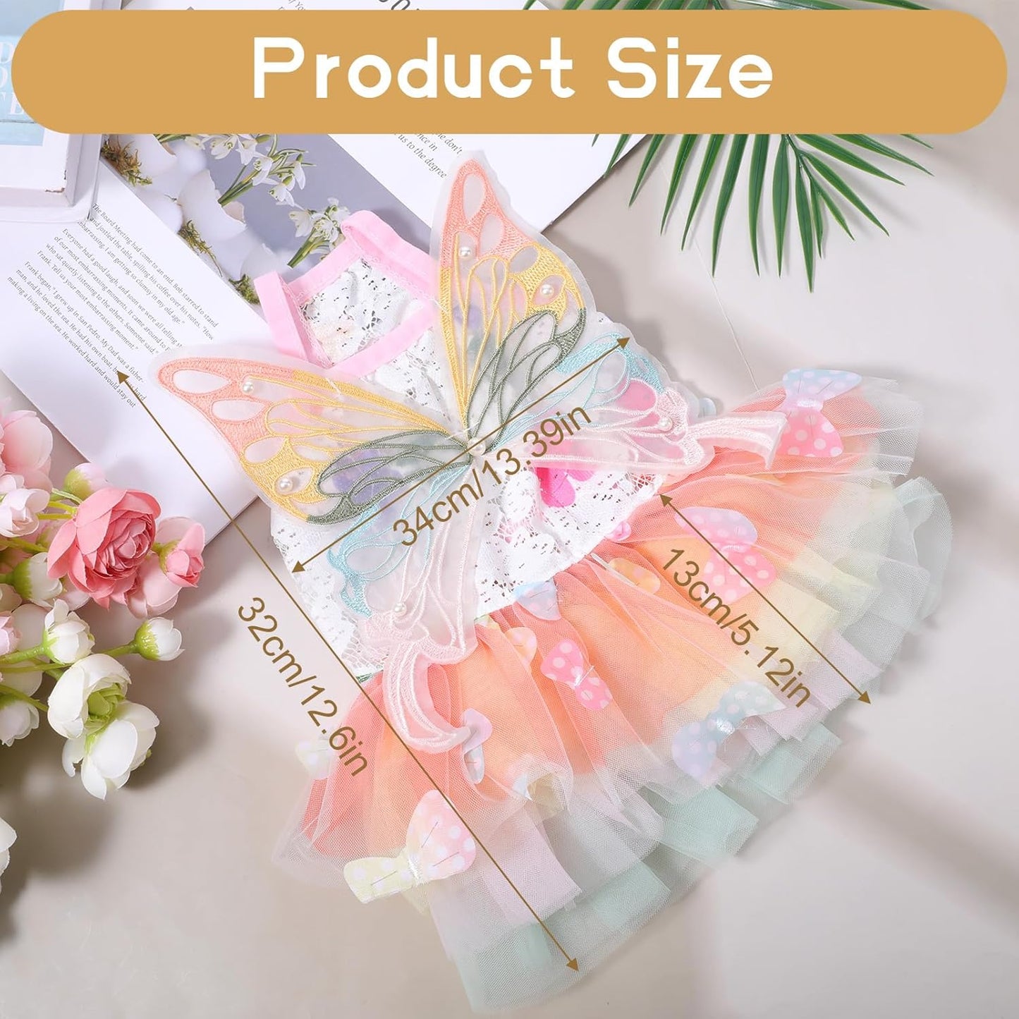 Dog Princess Dress, Small Dogs Rainbow Butterfly Pettiskirt, Fashion Dog Dress for Girl Dogs & Cats Pet Supplies (M)