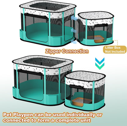 Portable Cat Playpen, 8-Rod Reinforced Kitten Dog Playpens, Foldable Play Pen for Indoor Cats Enclosed Pet Puppy Doggy Outdoor, Collapsible Tent Kennel Cage House(32"x24"x22")