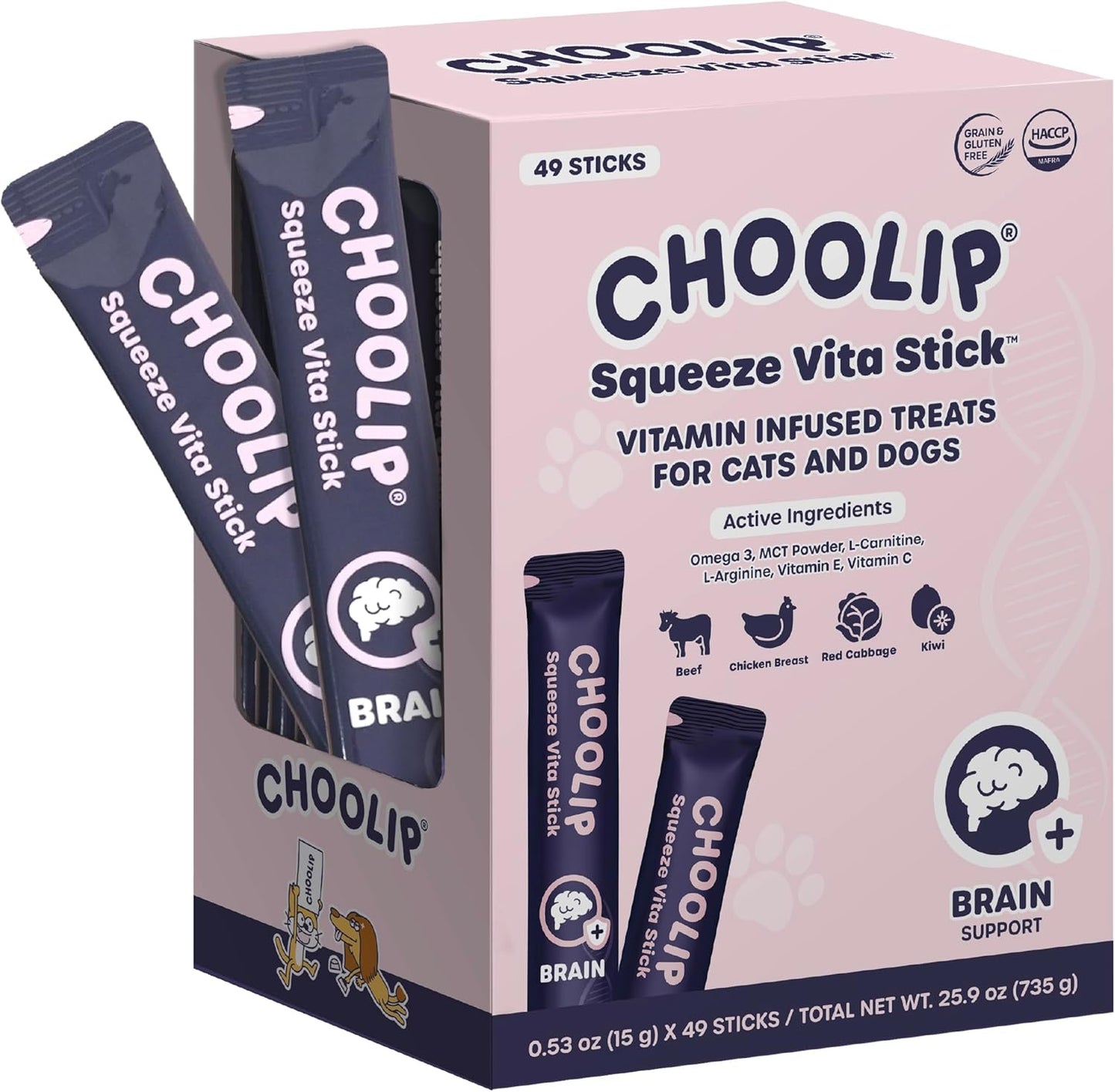 Choolip Bundle | 20pc Jumbo Squeeze Vita Sticks with Essential multivitamins + 49 Brain Support Squeeze Vita Sticks with Essential multivitamins [Both Products are for Cats & Dogs of All Life Stages]