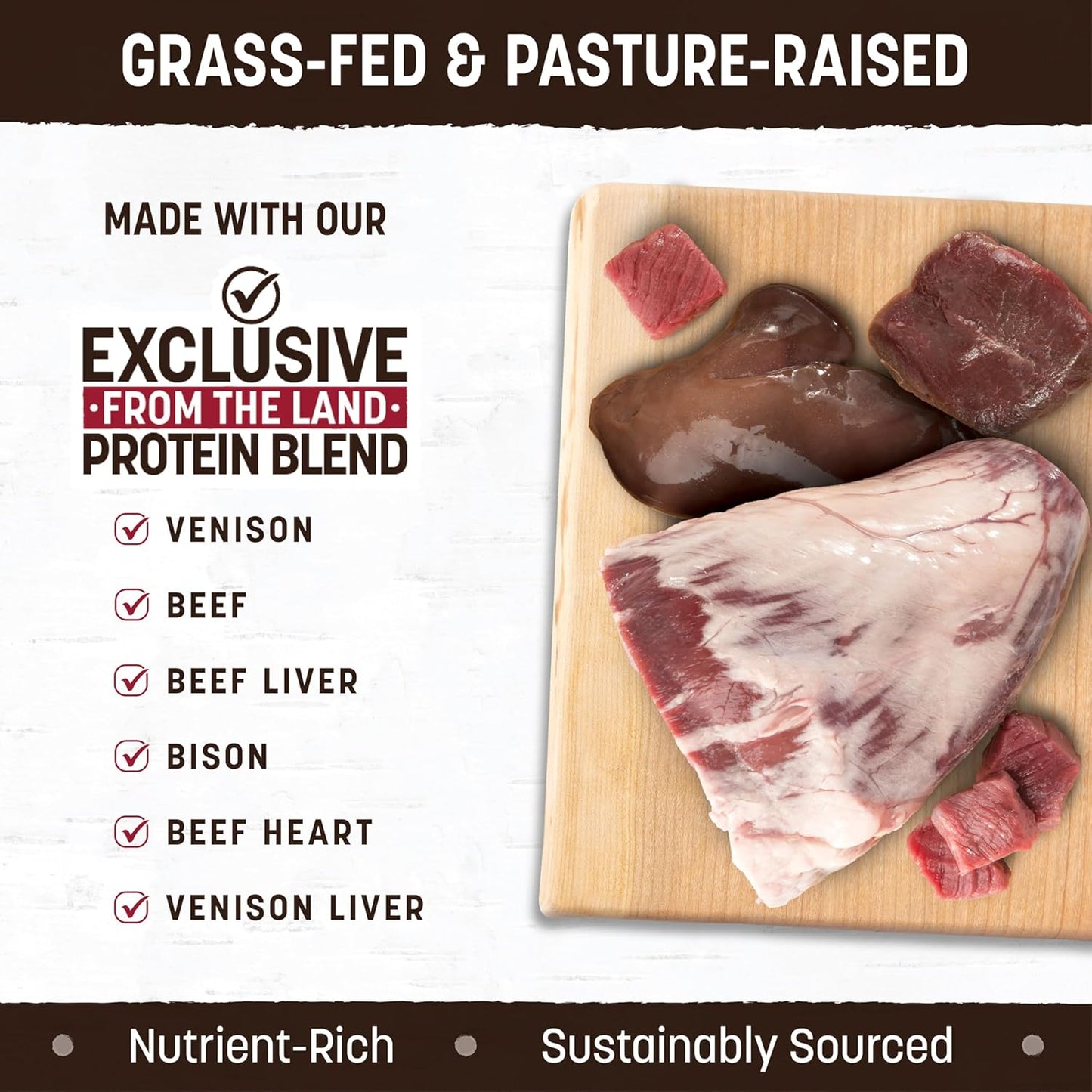 Earth Animal Wisdom Air Dried Dog Food - From the Land Recipe Premium Natural Dry Dog Food for All Breeds & Ages - 2 Lbs Bag