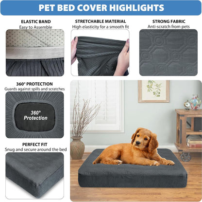 Dog Bed Cover Waterproof, Non-Slip Rectangular Pet Bed Protector for Dogs & Cats, Removable Washable Bed Sheet Replacement,44"x35"x8",Gray,2Pcs,Covers Only