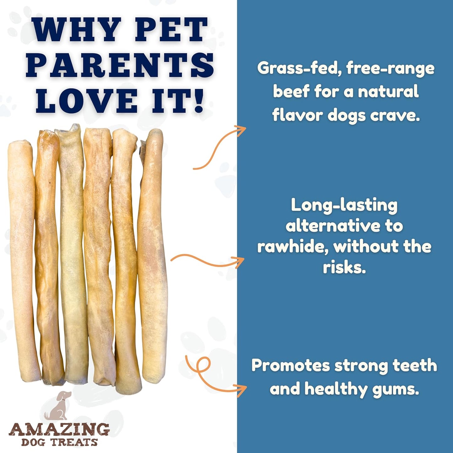 Amazing Dog Treats - Large Collagen Stick - (12 Inch - 4 Count) - Beef Cheek Rolls for Dogs - 100% Pure Collagen Sticks - No Hide Bones