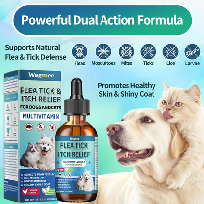 Flea and Tick Prevention for Dog and Cat & Flea and Tick Prevention for Cats Chews, Skin & Coat Support - Fleas & Tick Supplement for Cats & Dogs - Natural Chicken Flavor
