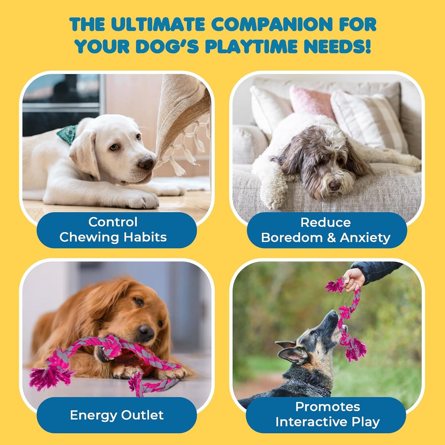 SunGrow Pink Dog Rope Toys, Twisted Triple Knotted Rope Bone, 2 Pack for Aggressive Chewers, Large Dogs Extra Strong, Heavy-Duty Dog Pull, Tug of War Ropes