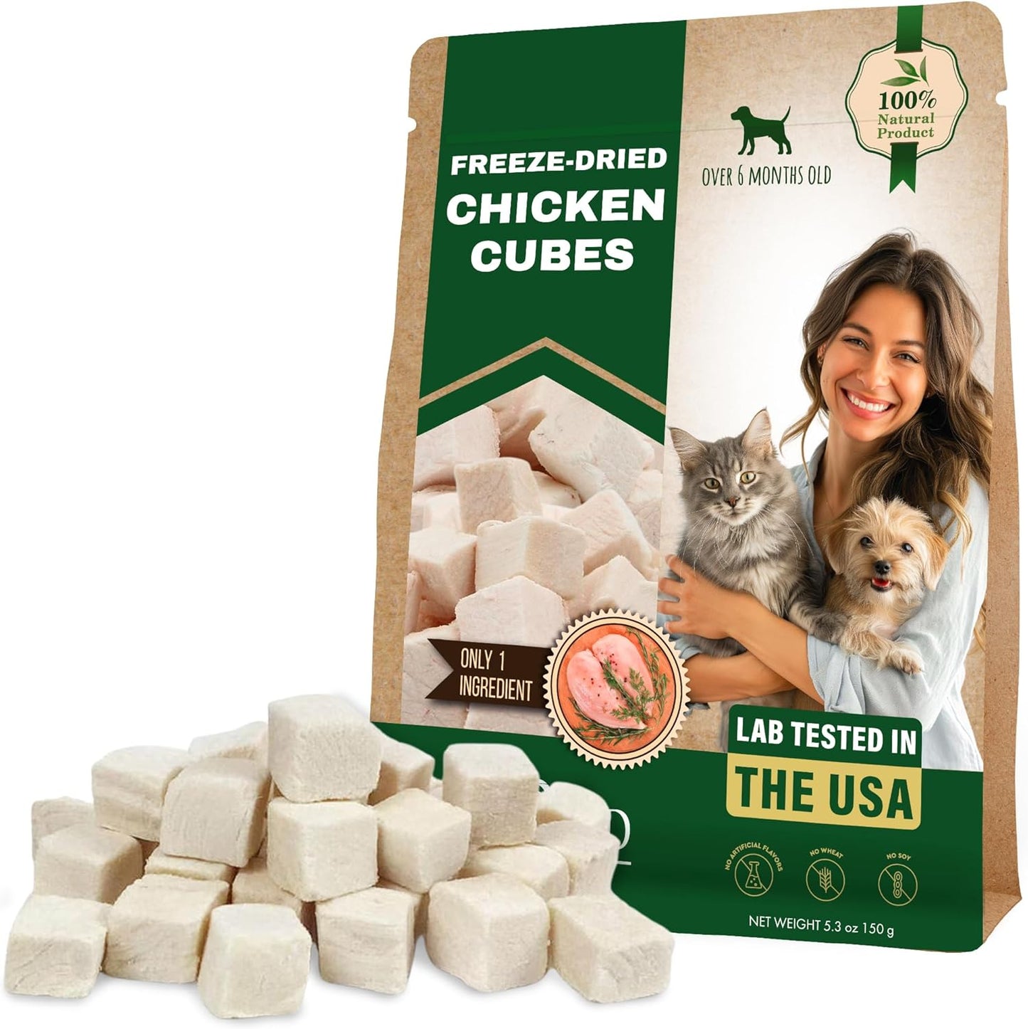 Beloved Pets Dog & Cat Treats Freeze Dried Chicken Cubes 5.3 oz - All Natural Meat Raw Pet Food - Human Grade High-Protein Snacks & Grain-Free Jerky Chews for Cats and Small Dogs