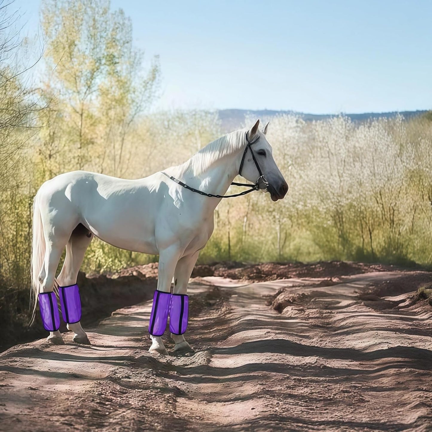 Horse Fly Leg Boots, Set of 4, Breathable Nylon Protection, Comfortable and Wraps, Secure Elastic Straps