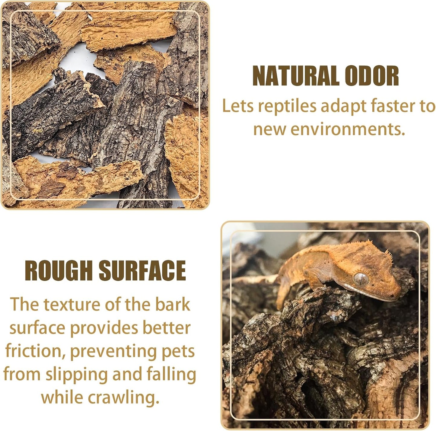 VCEPJH Reptile Bark Bedding,1 LB Natural Cork Bark for Geckos and 2 Pcs Plants with Suction Cup Amphibian Habitat Decor for Bearded Dragon, Lizard, Snake