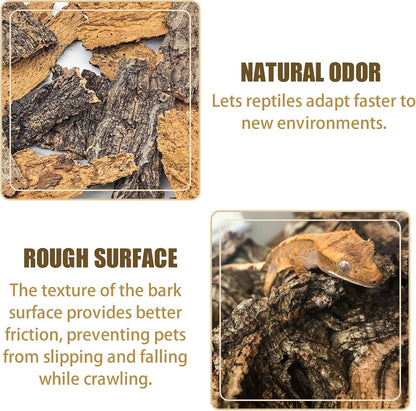 VCEPJH Reptile Bark Bedding,1 LB Natural Cork Bark for Geckos and 2 Pcs Plants with Suction Cup Amphibian Habitat Decor for Bearded Dragon, Lizard, Snake