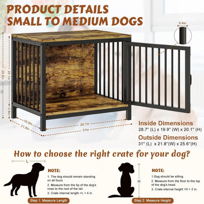 Dog Crate Furniture, Farmhouse Heavy Duty Dog Kennel, 31'' Wooden Dog House End Table for Small Medium Dogs, Rustic Brown