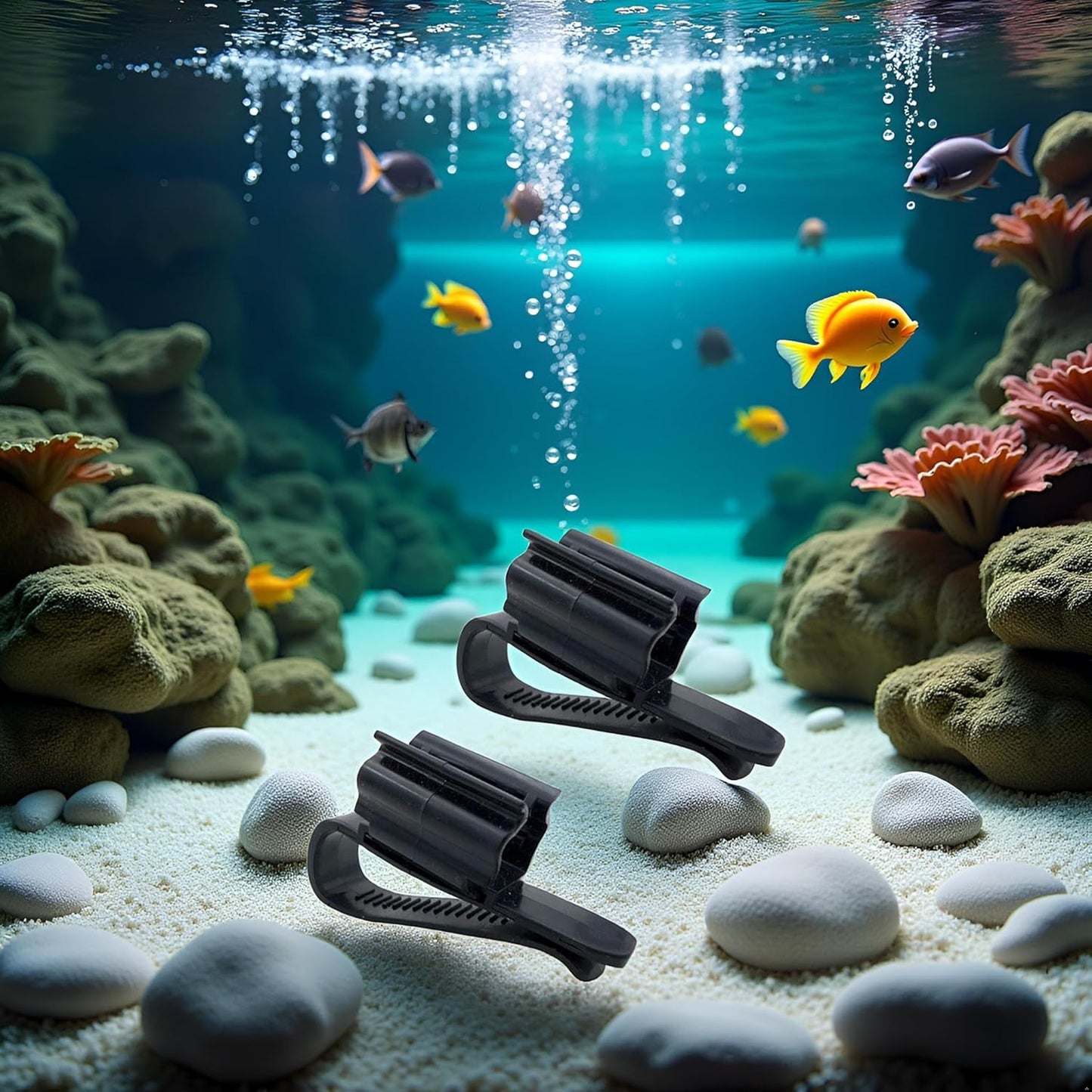 2 Pcs Black Fish for Tank Mounting Clip, Water Pipe Hose Holder Multifunction Adjustable Clamp for 0.31""""-0.62"""" Dia Tub Aquarium Tube Holder, Aquarium Air Pump Accessories