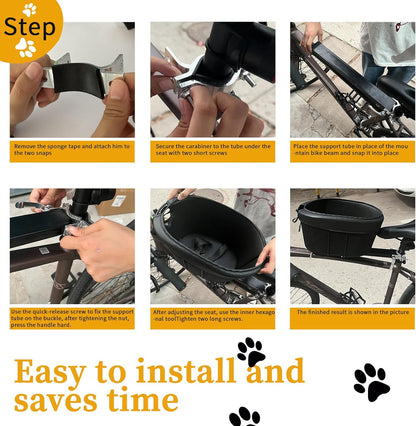 Dog Bike Basket, Adjustable Safety Strap Pet Bike Basket, Bike Dog Basket with Black Liner,for Up to 15lbs Small Dogs Cats Pets(Black)