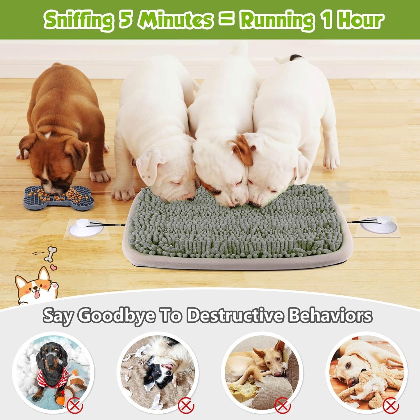 Snuffle Mat for Dogs 21x16Inc and Small Silicone Lick Mat for Dog,Dog Sniffiing Interactive Foraging Puzzle Toy, Stress Relief & Training for Small/Medium/Large Dogs(Gray)