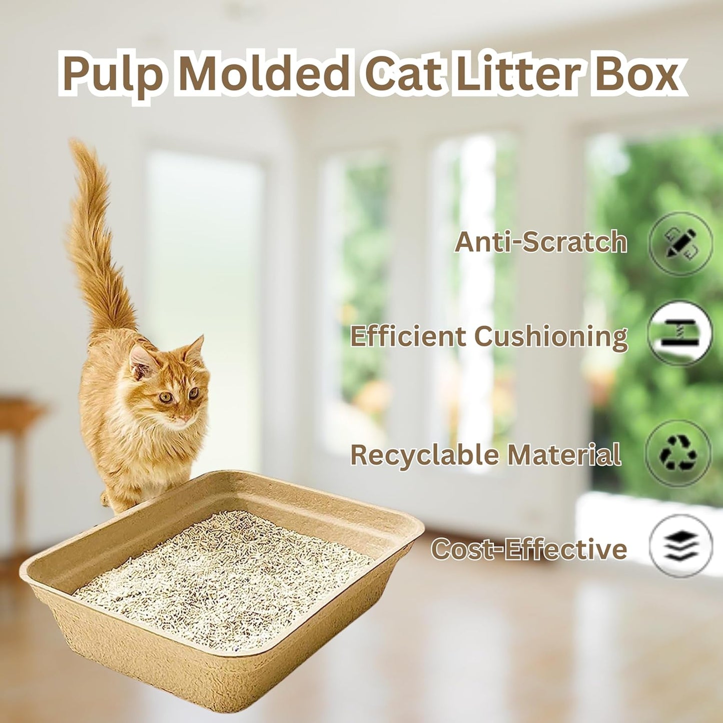 Disposable Cat Litter Box 6 Pack – Eco-Friendly Kitty Litter Box, 100% Biodegradable Paper Pulp, Leak-Proof Disposable Travel Litter Boxes for Cats, Cat Tray 18"x13"x4"