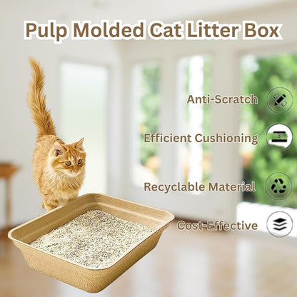 Disposable Cat Litter Box 6 Pack – Eco-Friendly Kitty Litter Box, 100% Biodegradable Paper Pulp, Leak-Proof Disposable Travel Litter Boxes for Cats, Cat Tray 18"x13"x4"
