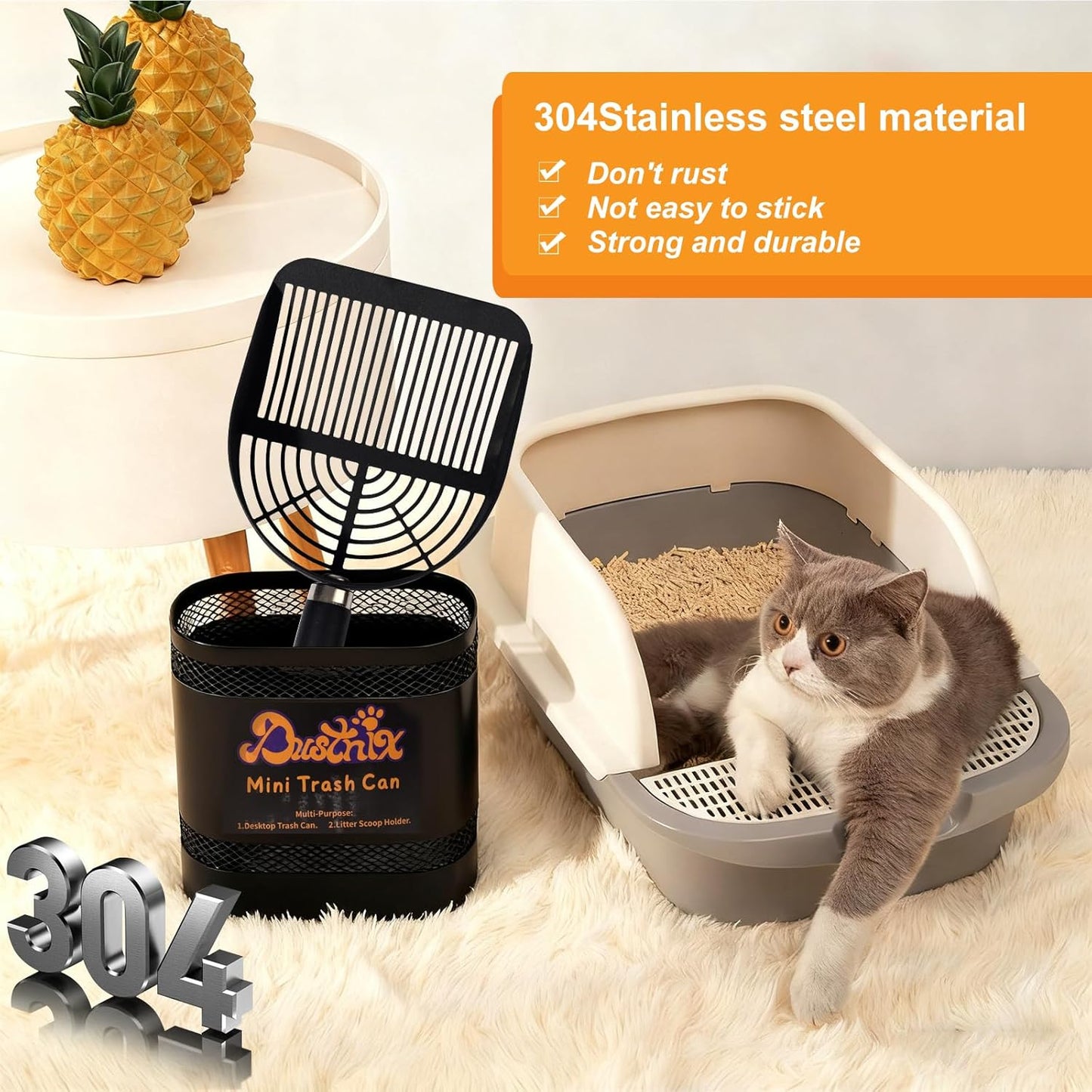 Universal Metal Cat Litter Scoop Holder – Heavy-Duty Scooper Storage Caddy, Scoop Stand for Kitty Litter Box, Fits Most Cat Litter Scoops Desktop Small Trash Can