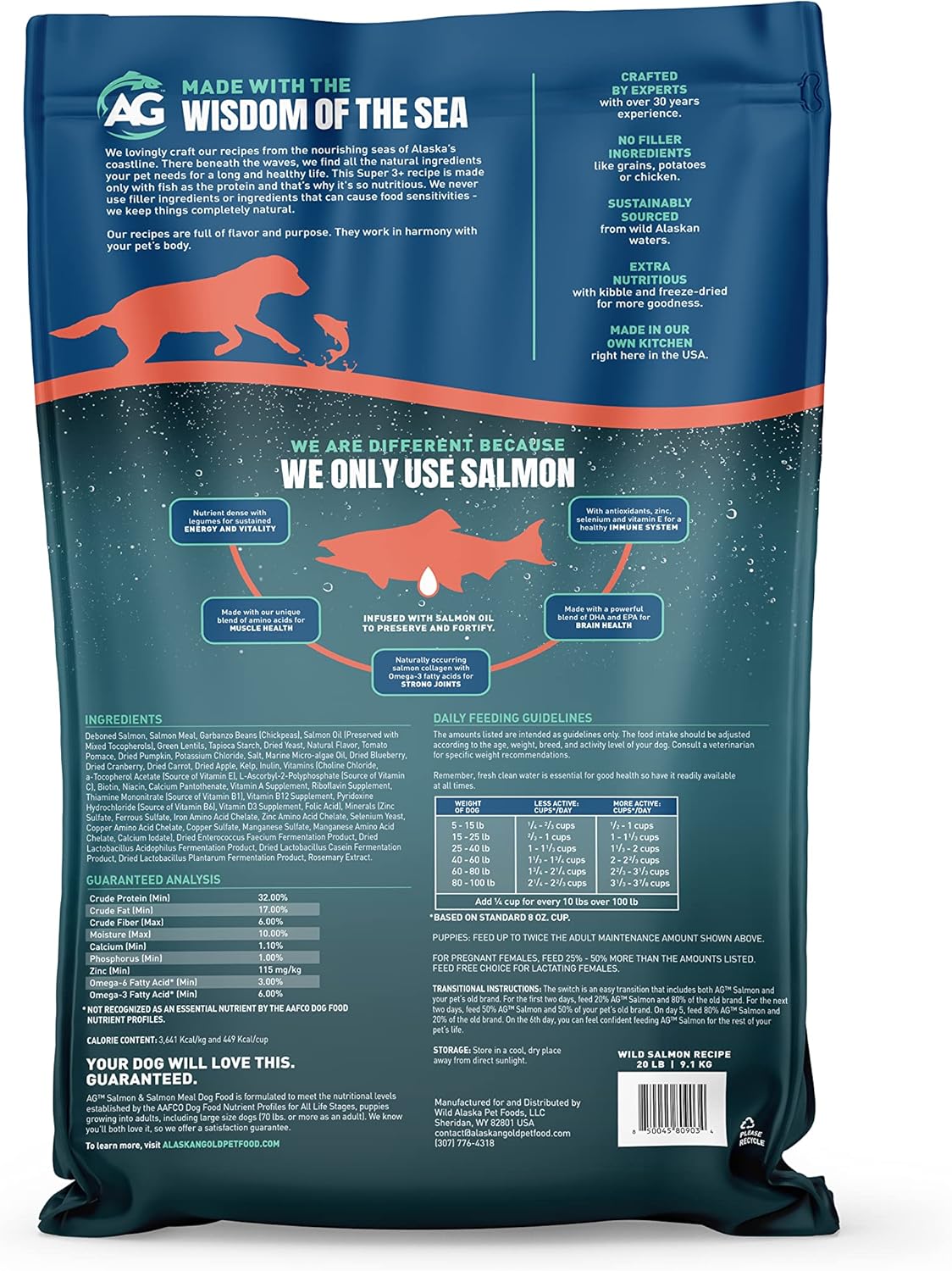 SUPER3+ (Salmon Freeze Dried Raw Salmon Fish Oil) Dry Dog Food | Puppy & Adult | Small & Large Breed | High-Protein | Grain-Free | All-Natural Nutrition | 20-lbs