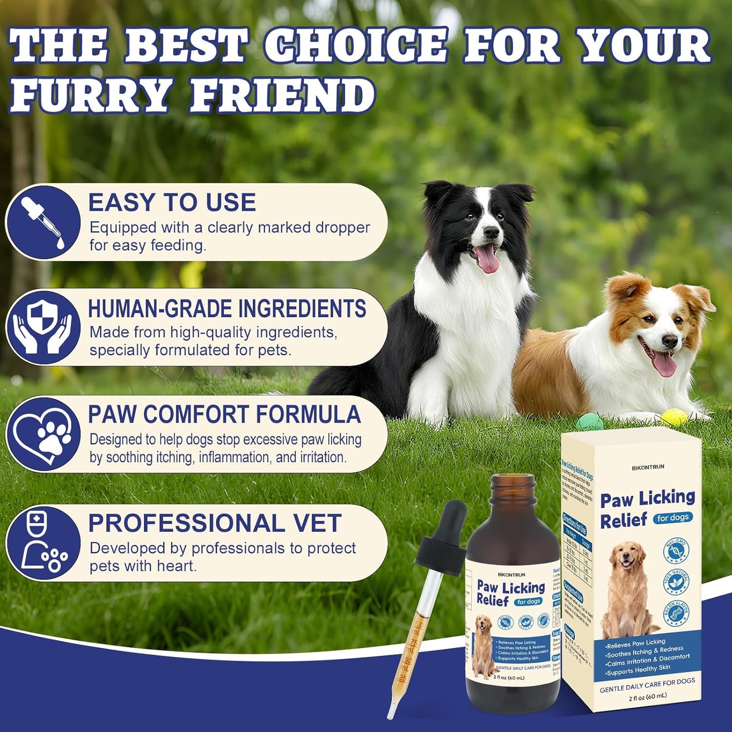 Paw Licking Relief for Dogs, Dog Licking Paws Treatment, Herbal Supplement for Soothes Itching & Redness and Calms Irritation & Discomfort, Dog Paw Licking Drop with Bacon Flavor (2 FL OZ)