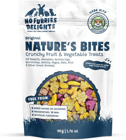 Treats, 100% All Natural Mini Bites for Rabbit Hamster Guinea Pig Chinchilla Pet Rat Mice Gerbil Bird Healthy Enrichment Bonding Rewarding Training Nature's Bites Variety Pack 50g