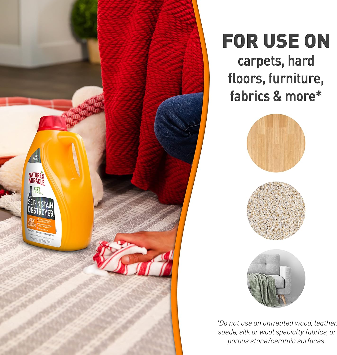 Nature’s Miracle Set-In Stain Destroyer, 1 Gallon, For Cat Messes, Oxy Formula With Orange Scent