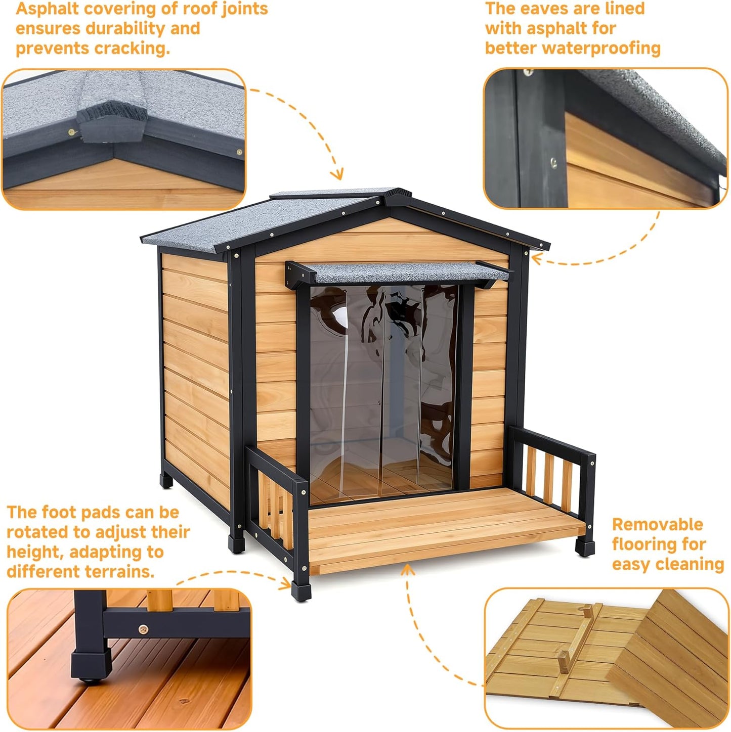 Large Indoor Outdoor Dog House,Wood Insulated Dog House,Weatherproof Outside Shelter with Elevated Floor,Easy to Assemble(43.2" L x32.7 W x 31.8" H)