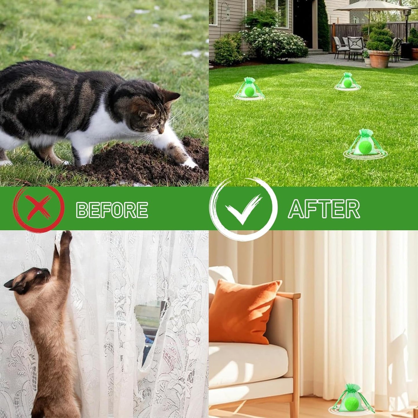 Natural Cat Repellent Balls (12 Pack) - Indoor & Outdoor Use, Cat Deterrent Outdoor to Keep Cats Away, Keep Cats Out of Yard Permanently, Essential Oil Repellent, Protect Furniture from Scratching