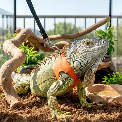 Adjustable Bearded Dragon Harness and Leash Set 3 Size Soft Leather Reptile Vest with Traction Rope for Lizards Squirrels Small Animals Outdoor Walking (S, M, L)