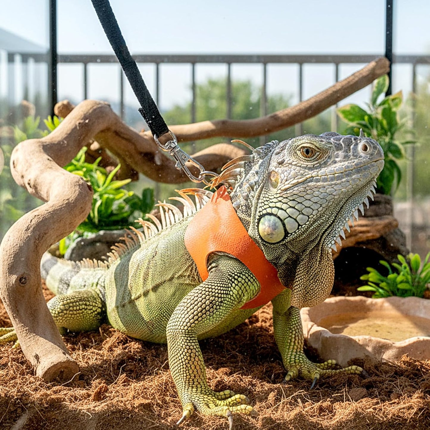 Adjustable Bearded Dragon Harness and Leash Set 3 Size Soft Leather Reptile Vest with Traction Rope for Lizards Squirrels Small Animals Outdoor Walking (S, M, L)