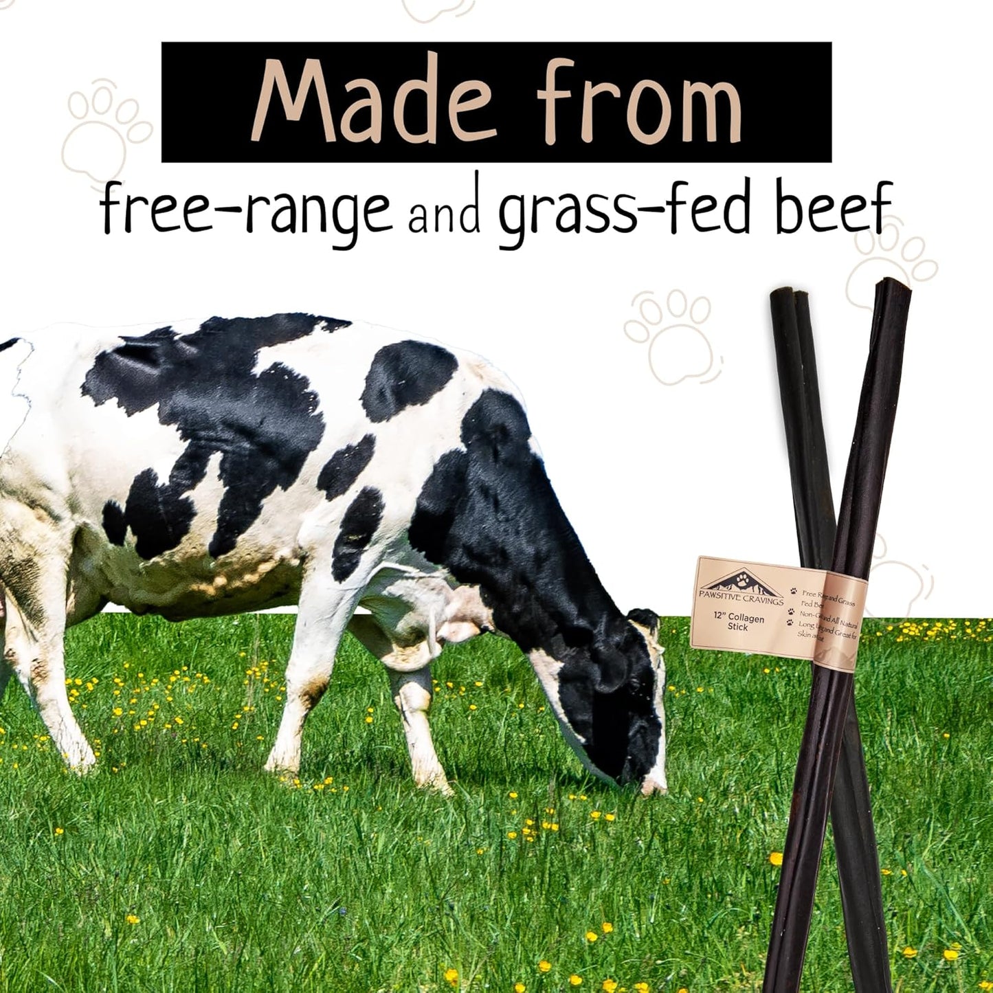 Collagen Sticks - 12 Inch Beef Collagen Sticks for Dogs - Collagen Chews for Dogs - Long Lasting Collagen Sticks for Small Dogs - Supports Healthy Joints, Skin & Coat - Pack of 10