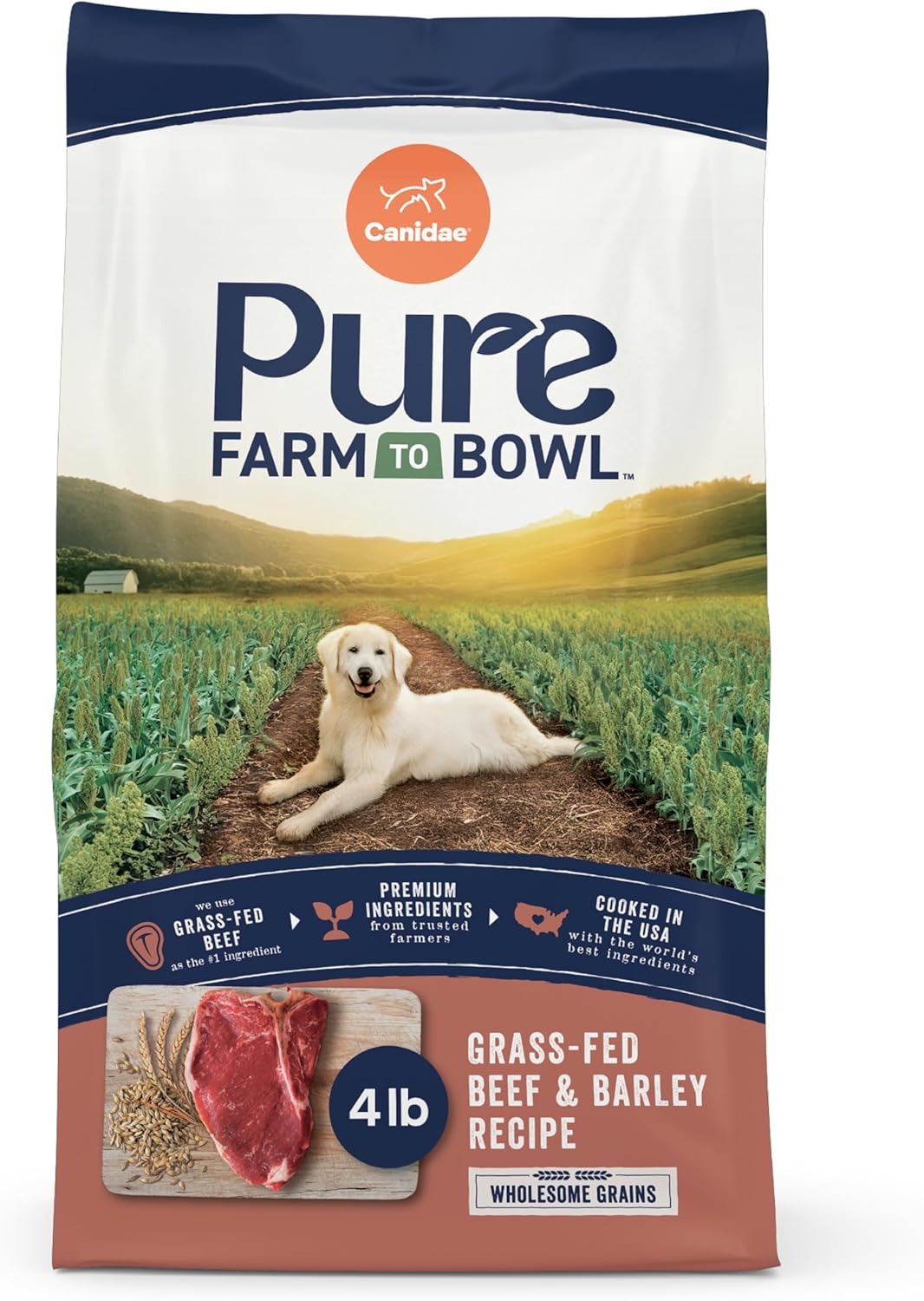 Canidae Pure Farm to Bowl Grass-Fed Beef & Barley Dry Dog Food, Adult, 4lb