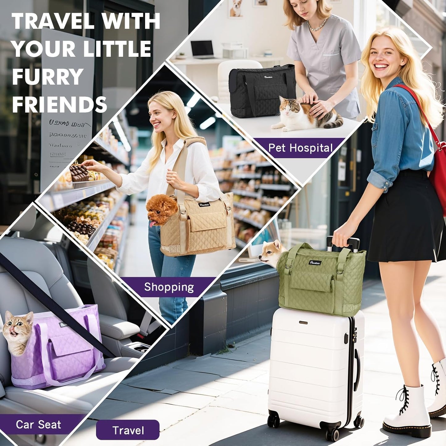 Pawaboo Dog Purse Carrier for Small Dogs with Pocket, Lightweight Dogs and Puppies Tote Bag Carrier, Dog Carriers Soft Sided for Puppy Cat Rabbit, Travel Puppy Carriers Under 11 LBS, Matcha Green