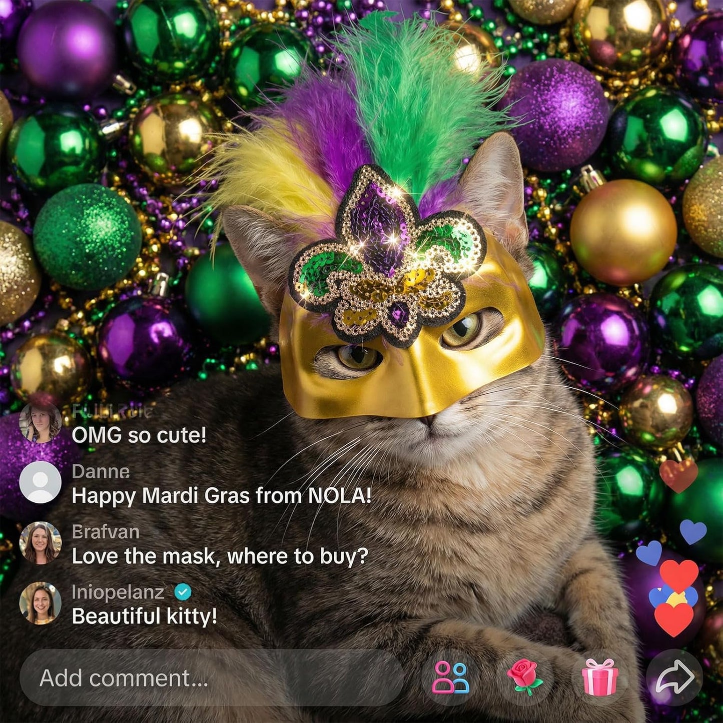 ABTOLS Mardi Gras Pet Mask, Carnival Masquerade Purple Yellow Green Feather Fleur De Lis Masks Cosplay Pet Party Accessories Funny Pet Photo Prop Easy to Wear