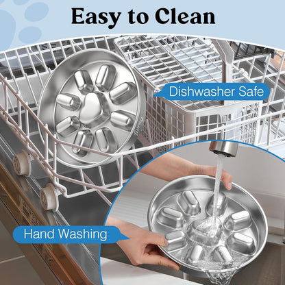 Slow Feeder Dog Bowls, 304 Stainless Steel Slow Feed Pet Bowl with Non-Slip Base for Medium Breed Dogs to Stop Bloat Prevent Choking, Dishwasher Safe, Silver